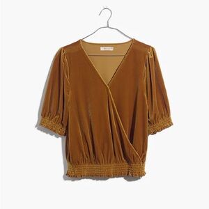 Madewell Velvet Smocked Crossover Top